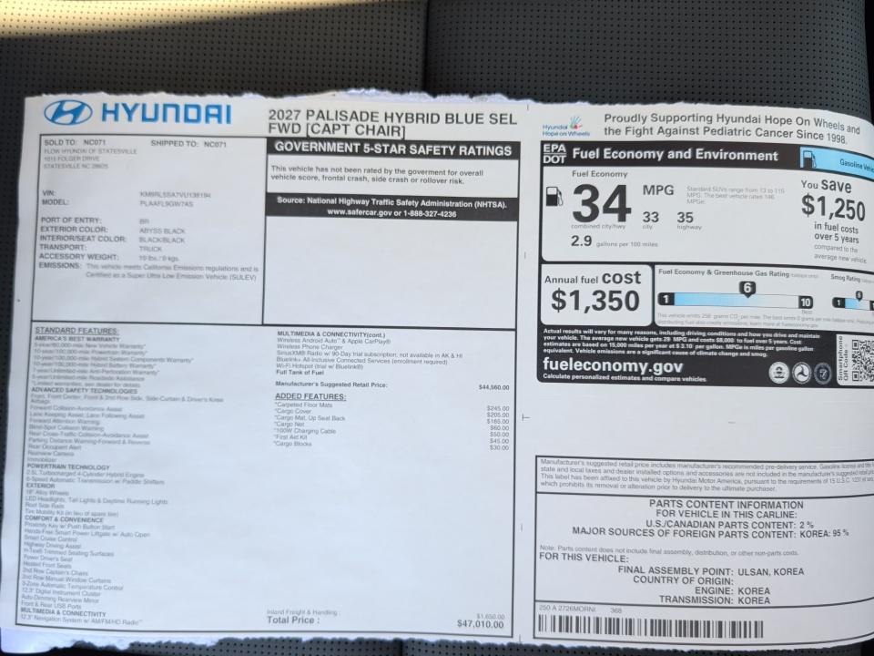 2027 Hyundai PALISADE HYBRID Blue SEL 7P