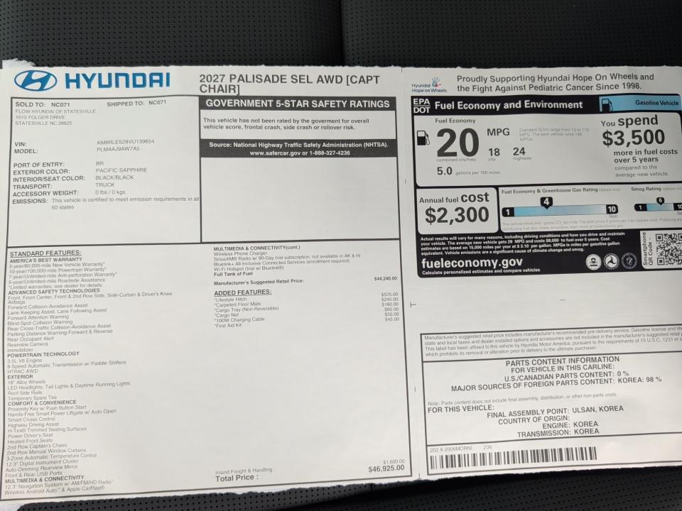 2027 Hyundai PALISADE SEL 7P
