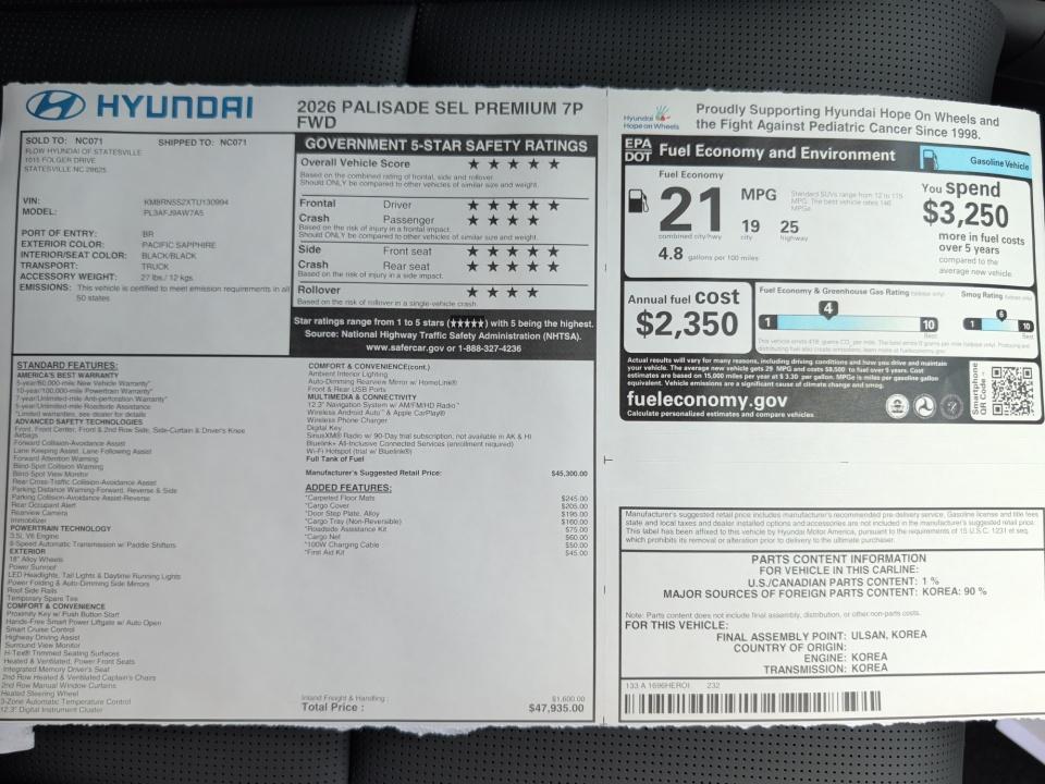 2026 Hyundai PALISADE SEL Premium 7P