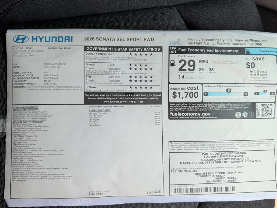 2026 Hyundai Sonata SEL Sport